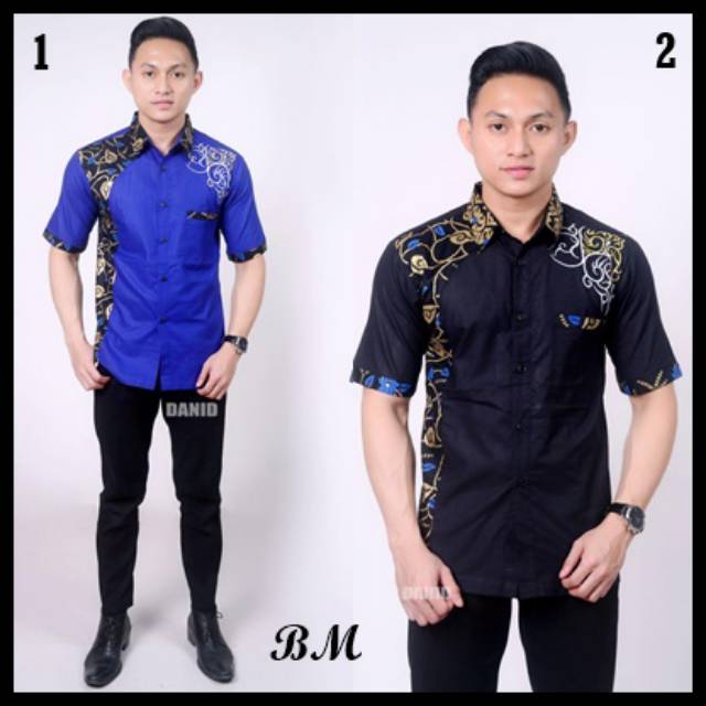 Detail Baju Batik Pria Kombinasi Polos Nomer 14