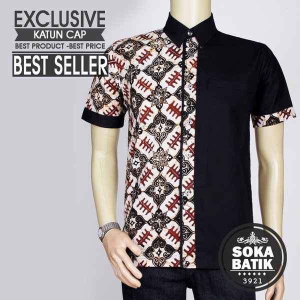 Detail Baju Batik Pria Kombinasi Polos Nomer 19