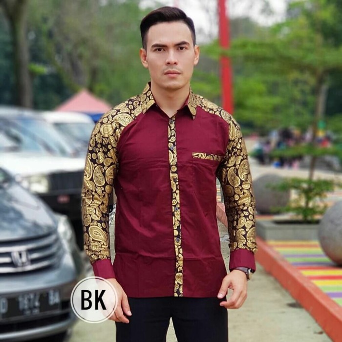 Detail Baju Batik Pria Kombinasi Polos Nomer 30