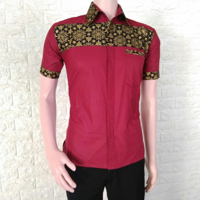 Detail Baju Batik Pria Kombinasi Polos Nomer 41