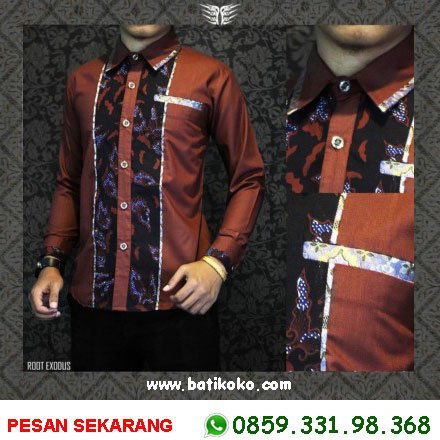 Detail Baju Batik Pria Kombinasi Polos Nomer 53