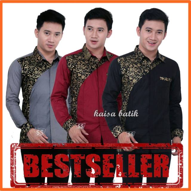 Detail Baju Batik Pria Kombinasi Polos Nomer 58