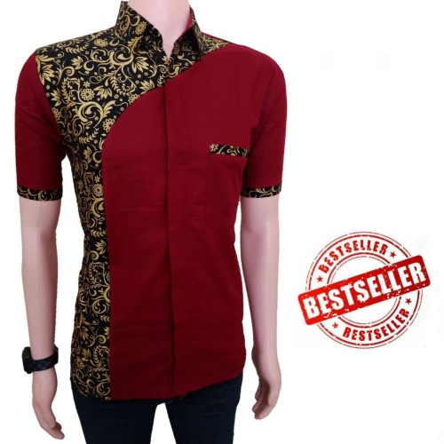 Detail Baju Batik Pria Kombinasi Polos Nomer 7