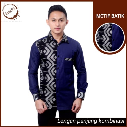 Detail Baju Batik Pria Kombinasi Polos Nomer 10