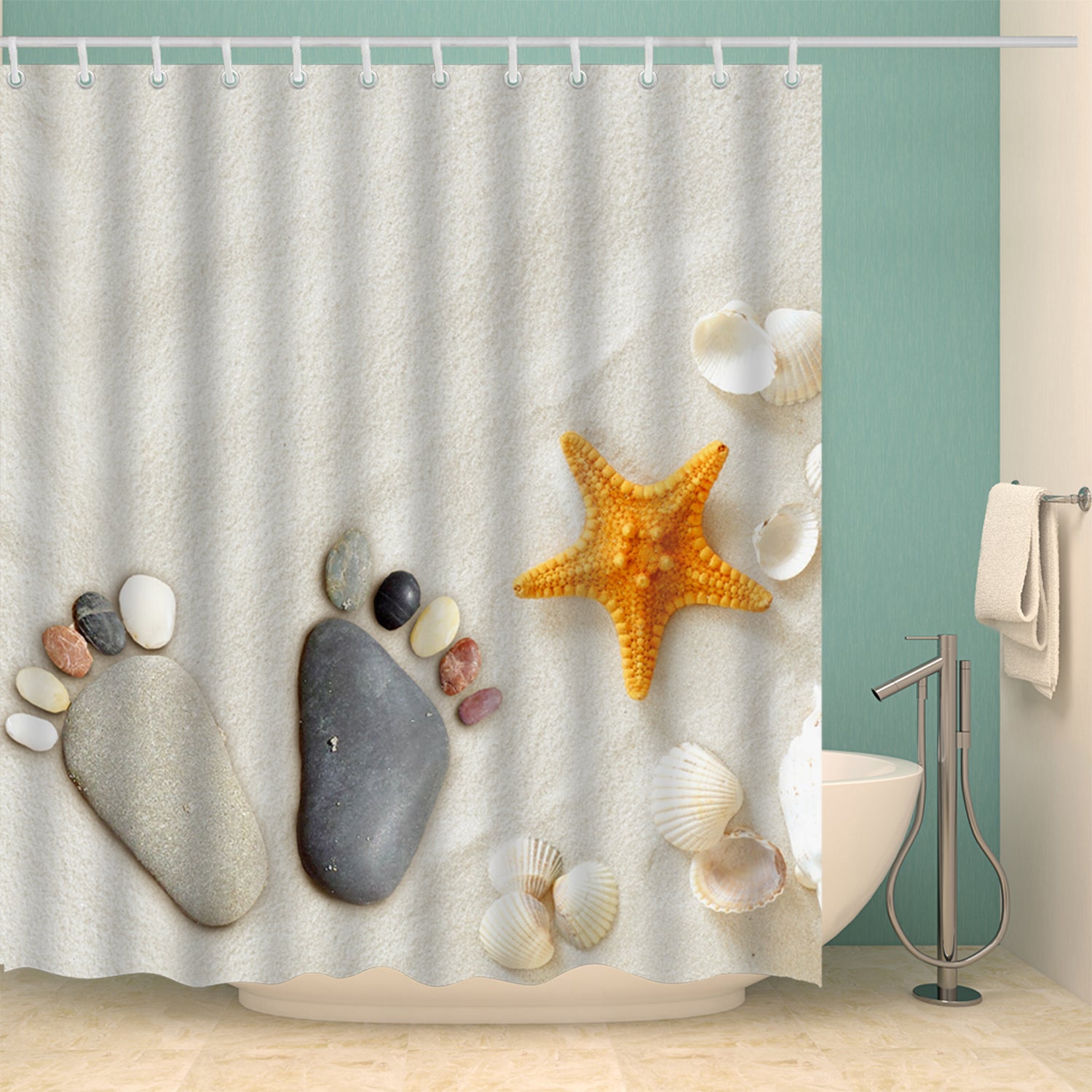 Detail Footprints In The Sand Shower Curtain Nomer 29