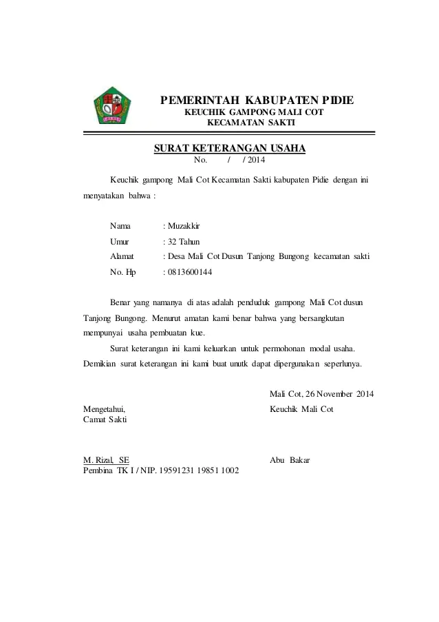 Form Surat Keterangan Usaha - KibrisPDR