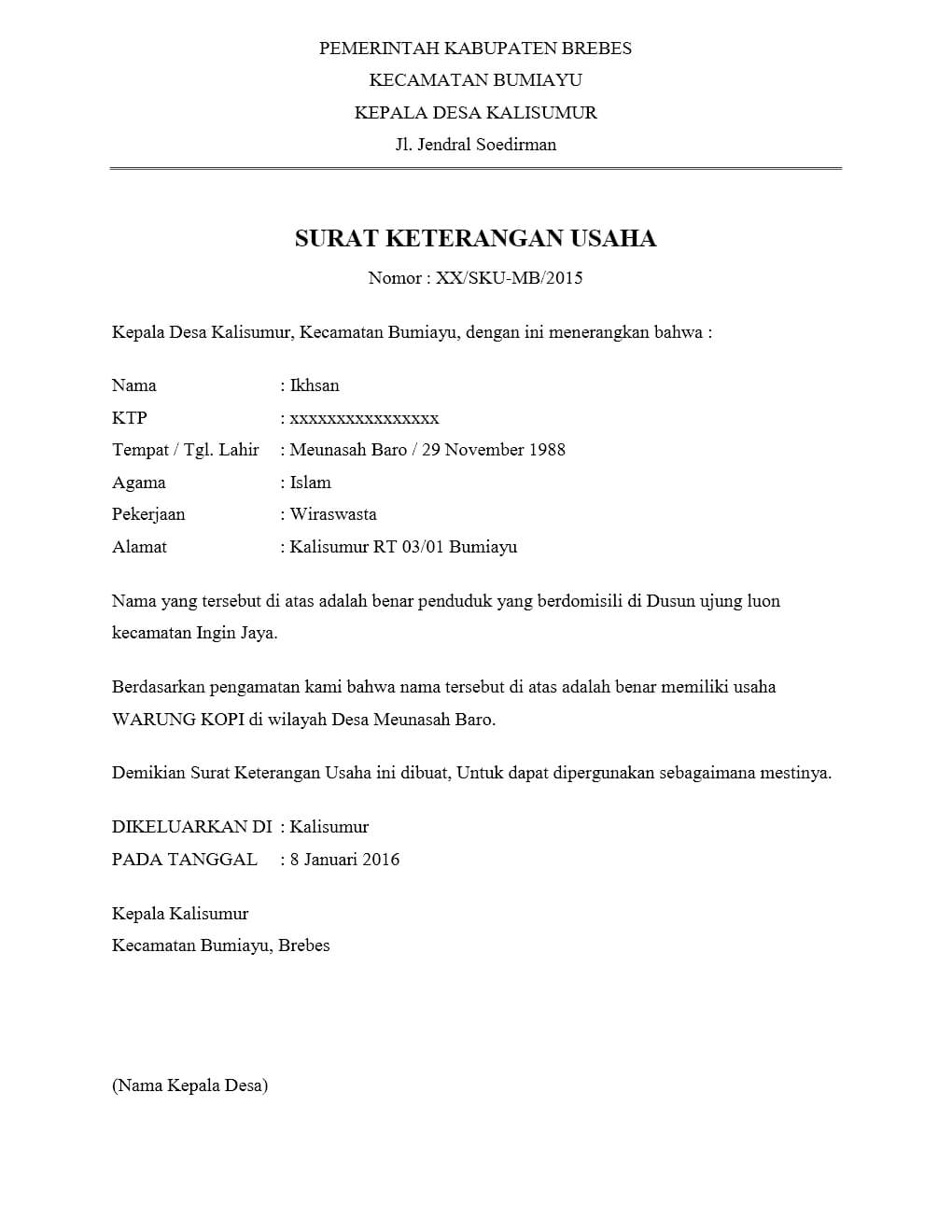 Download Form Surat Keterangan Usaha Nomer 10