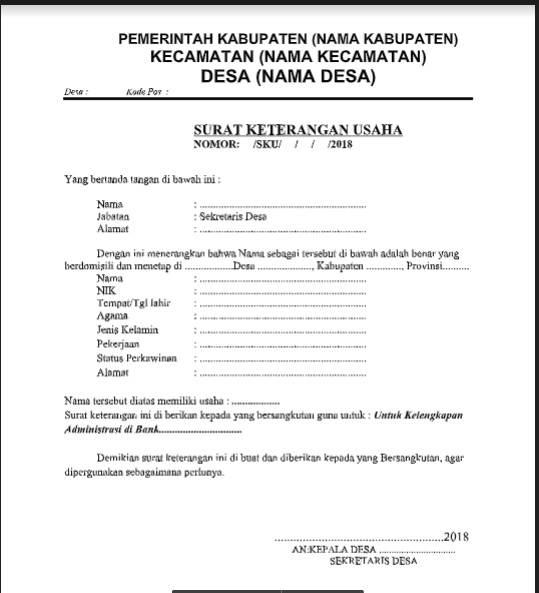 Detail Form Surat Keterangan Usaha Nomer 14