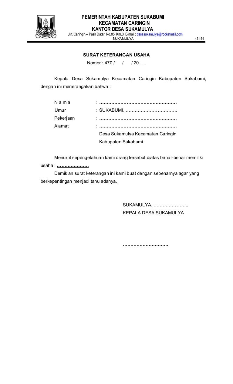 Detail Form Surat Keterangan Usaha Nomer 18