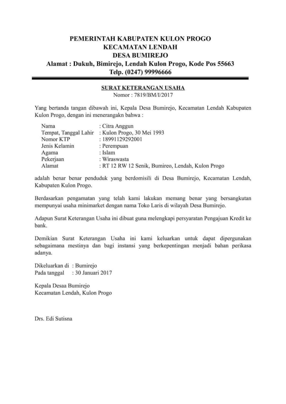 Detail Form Surat Keterangan Usaha Nomer 3