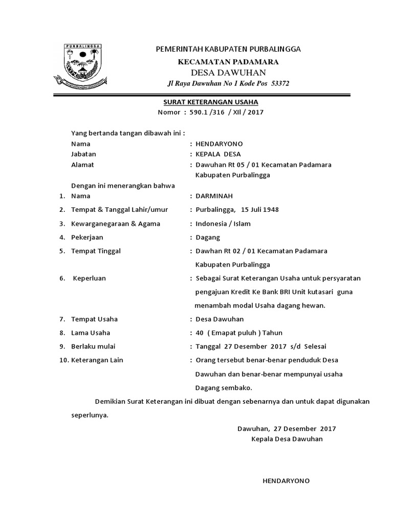 Detail Form Surat Keterangan Usaha Nomer 31