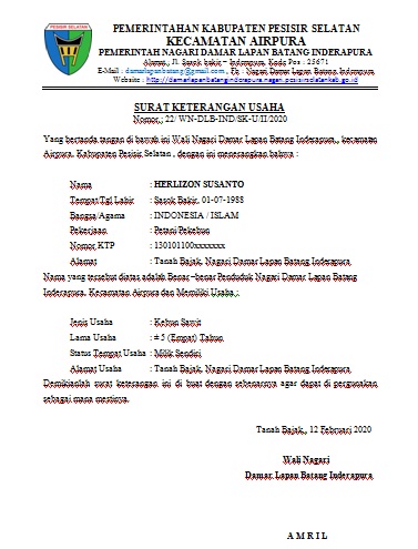 Detail Form Surat Keterangan Usaha Nomer 33