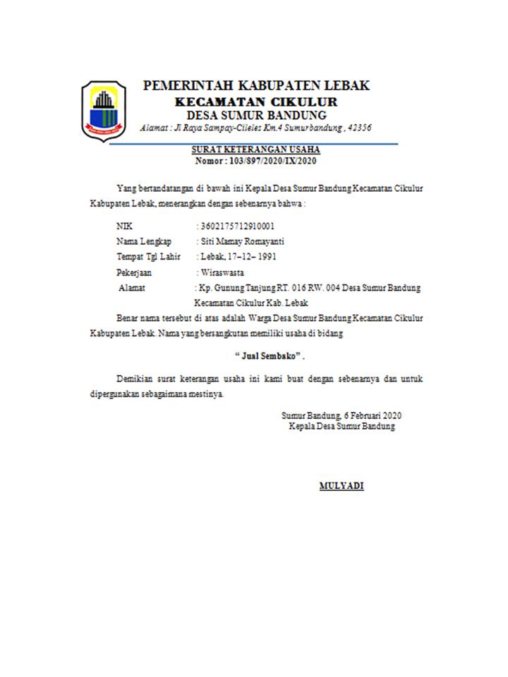 Detail Form Surat Keterangan Usaha Nomer 41