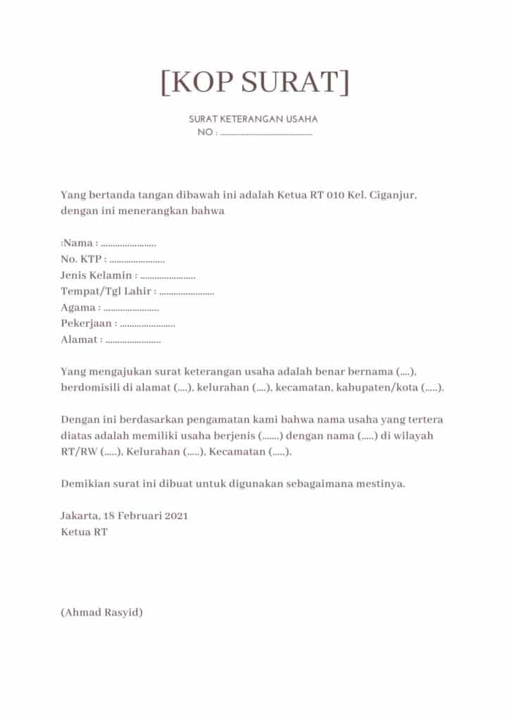 Detail Form Surat Keterangan Usaha Nomer 51