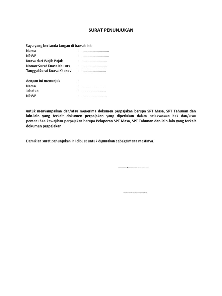 Detail Form Surat Penunjukan Nomer 16
