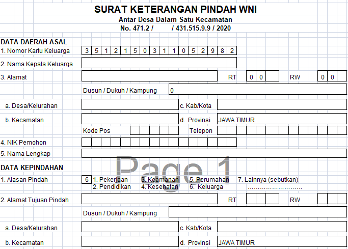 Detail Form Surat Pindah Antar Kecamatan Nomer 27