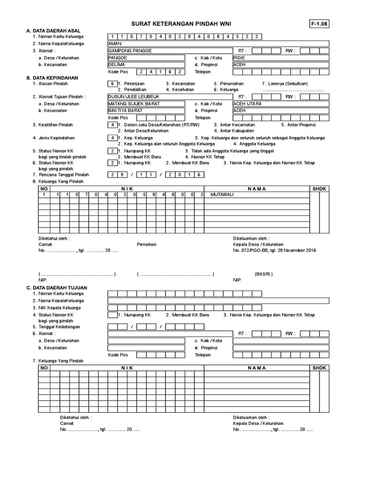 Detail Form Surat Pindah Antar Kecamatan Nomer 29