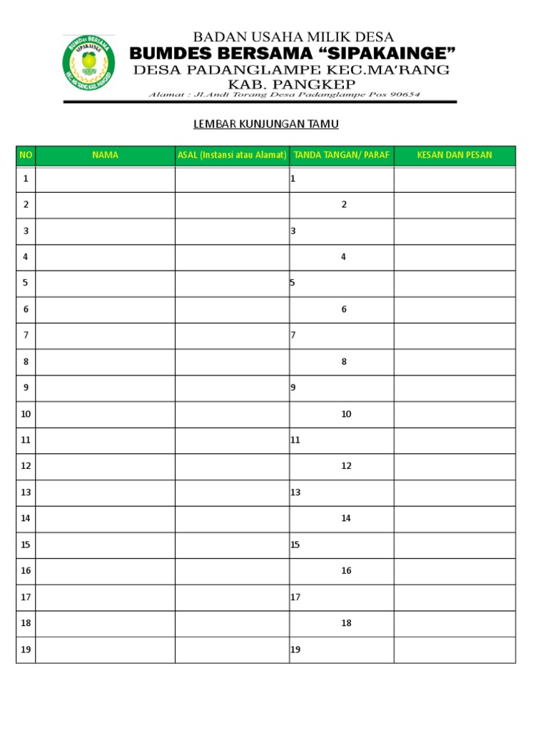 Detail Format Buku Tamu Excel Nomer 48