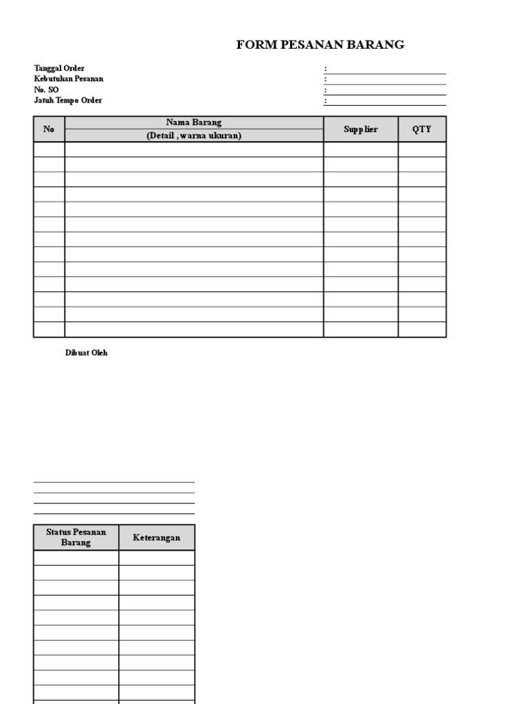 Detail Format Order Pesanan Nomer 12