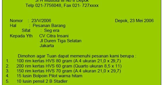 Detail Format Order Pesanan Nomer 35