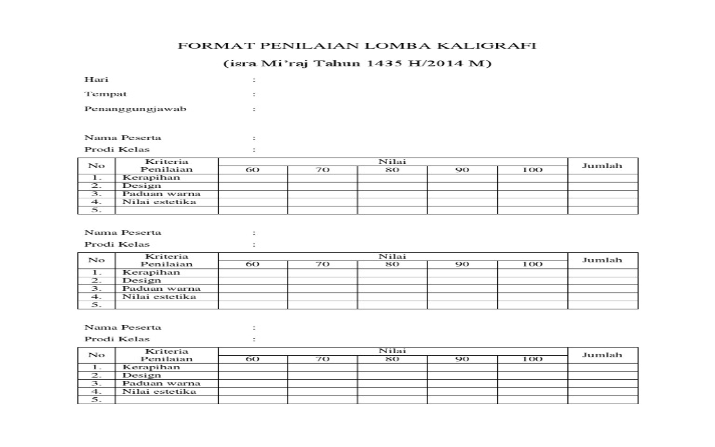 Detail Format Penilaian Kaligrafi Nomer 10