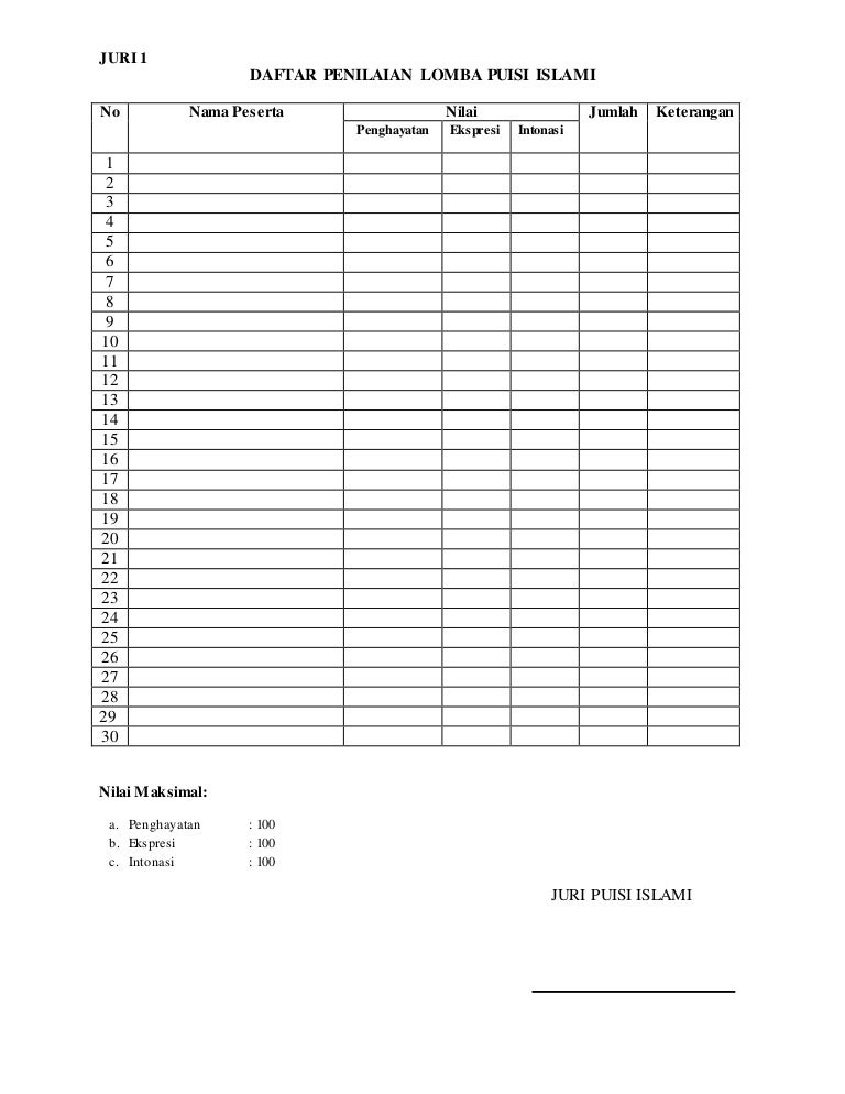 Detail Format Penilaian Kaligrafi Nomer 18