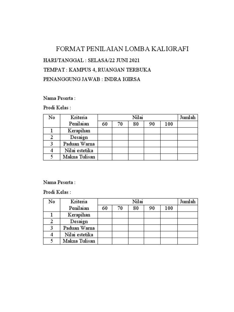 Detail Format Penilaian Kaligrafi Nomer 3