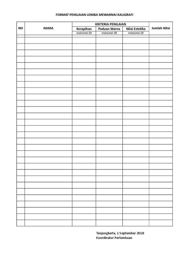 Detail Format Penilaian Kaligrafi Nomer 5