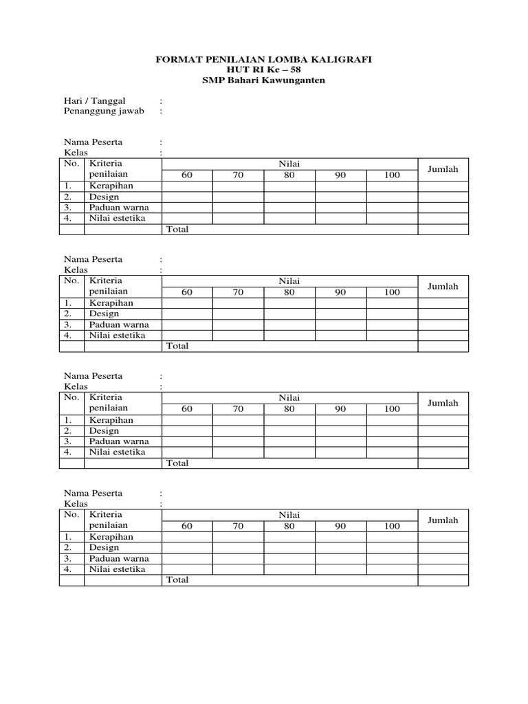 Format Penilaian Lomba Kaligrafi - KibrisPDR