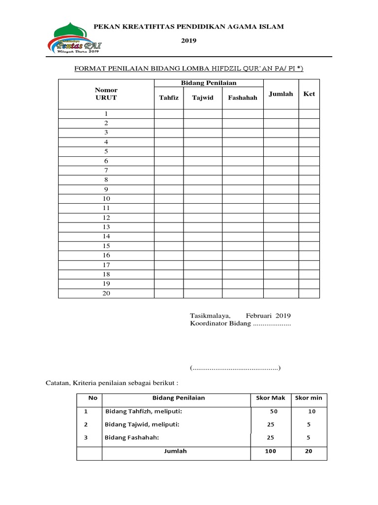 Detail Format Penilaian Lomba Kaligrafi Nomer 38