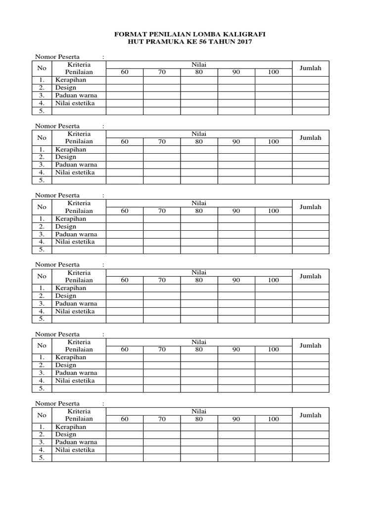 Detail Format Penilaian Lomba Kaligrafi Nomer 6