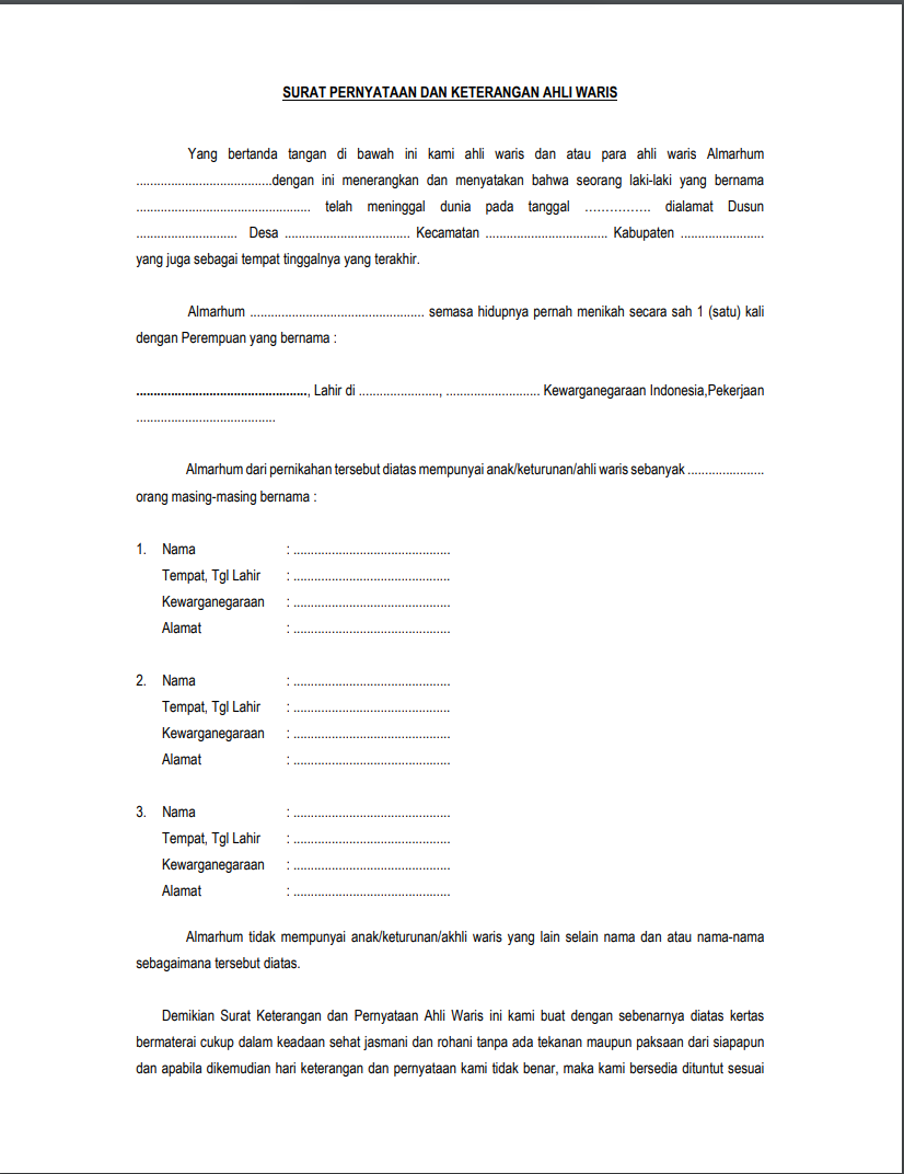 Detail Format Surat Ahli Waris Nomer 15