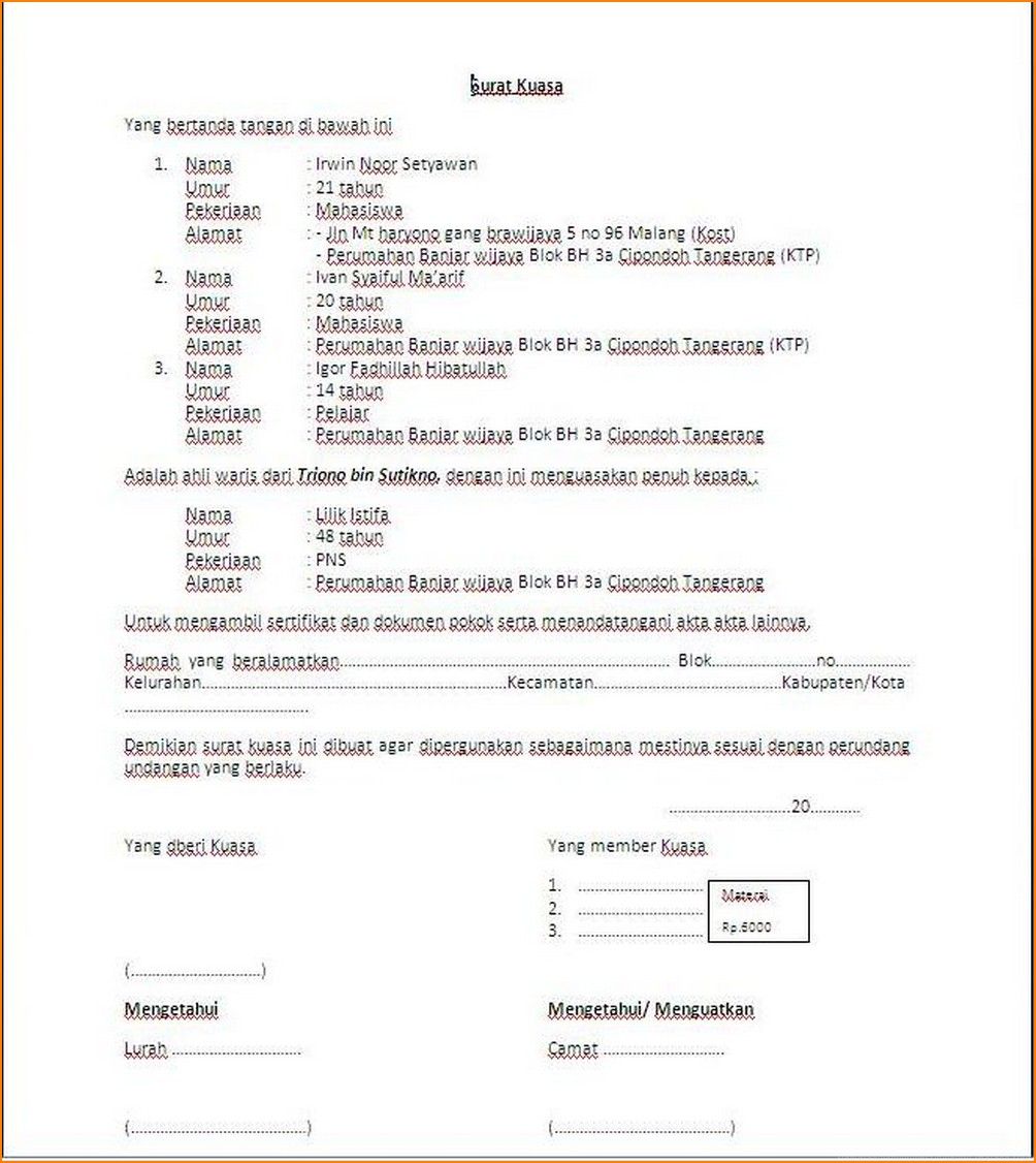 Detail Format Surat Ahli Waris Nomer 18