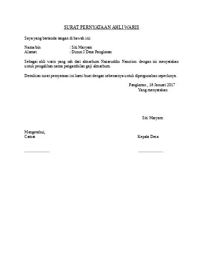 Detail Format Surat Ahli Waris Nomer 31