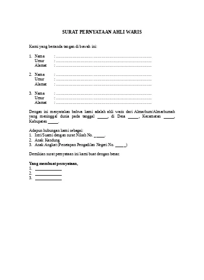 Detail Format Surat Ahli Waris Nomer 35