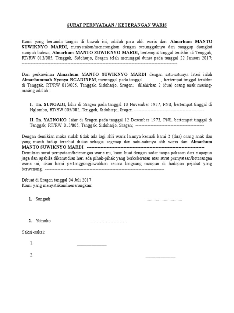 Detail Format Surat Ahli Waris Nomer 42