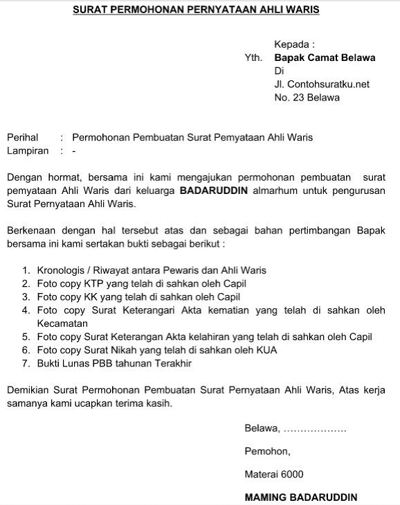 Detail Format Surat Ahli Waris Nomer 44