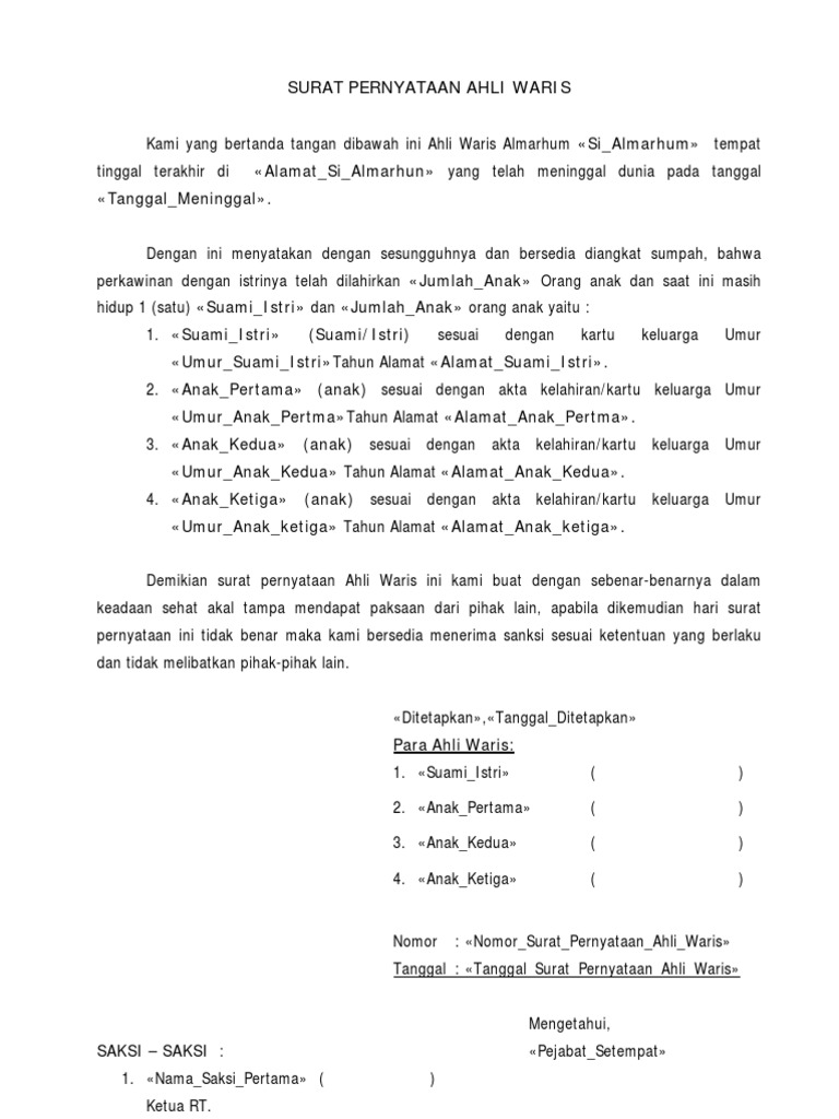 Detail Format Surat Ahli Waris Nomer 50