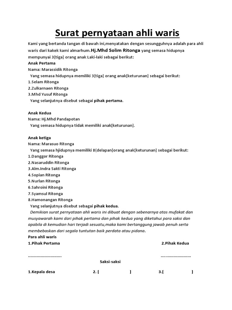 Detail Format Surat Ahli Waris Nomer 53