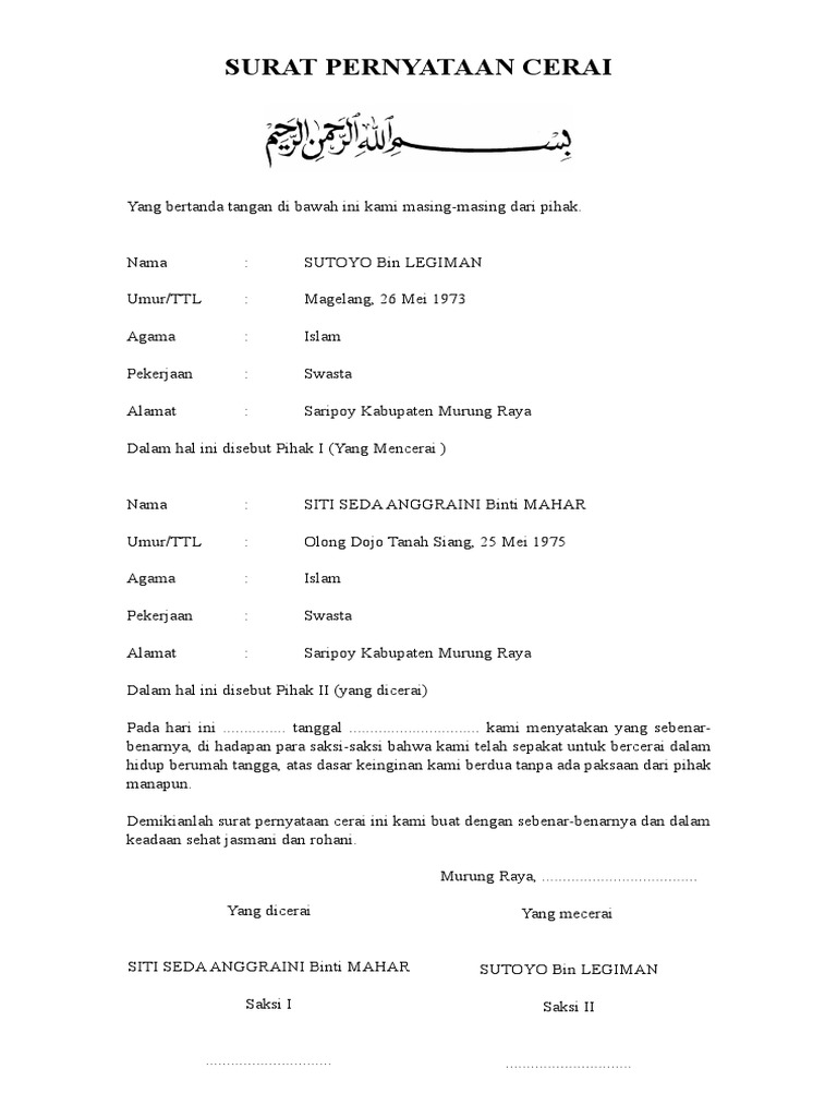 Detail Format Surat Cerai Nomer 35