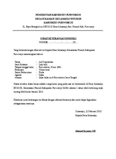 Detail Format Surat Domisili Nomer 22