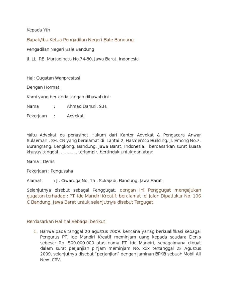 Detail Format Surat Gugatan Nomer 13