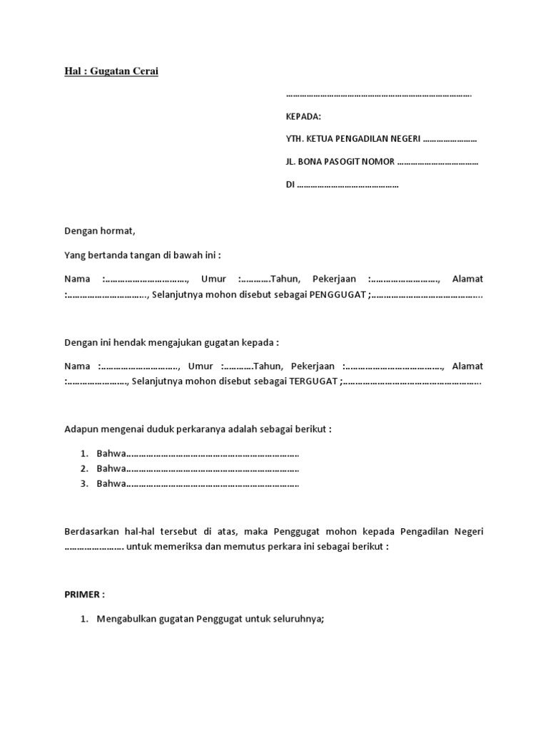 Detail Format Surat Gugatan Cerai Nomer 11