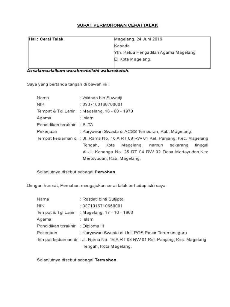 Detail Format Surat Gugatan Cerai Nomer 34