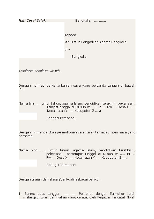 Detail Format Surat Gugatan Cerai Nomer 44