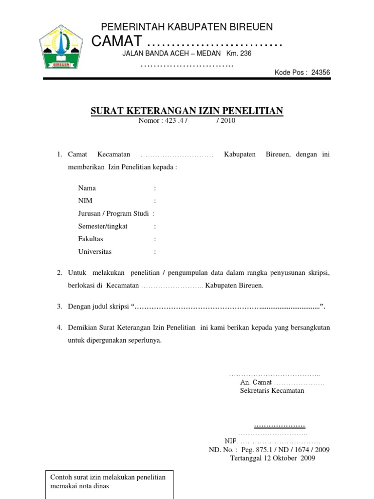 Detail Format Surat Ijin Penelitian Nomer 3