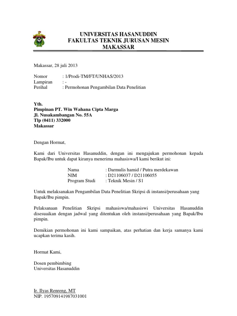 Detail Format Surat Ijin Penelitian Nomer 4