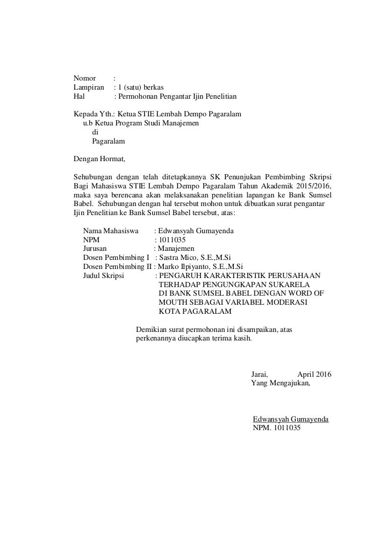 Detail Format Surat Ijin Penelitian Nomer 6