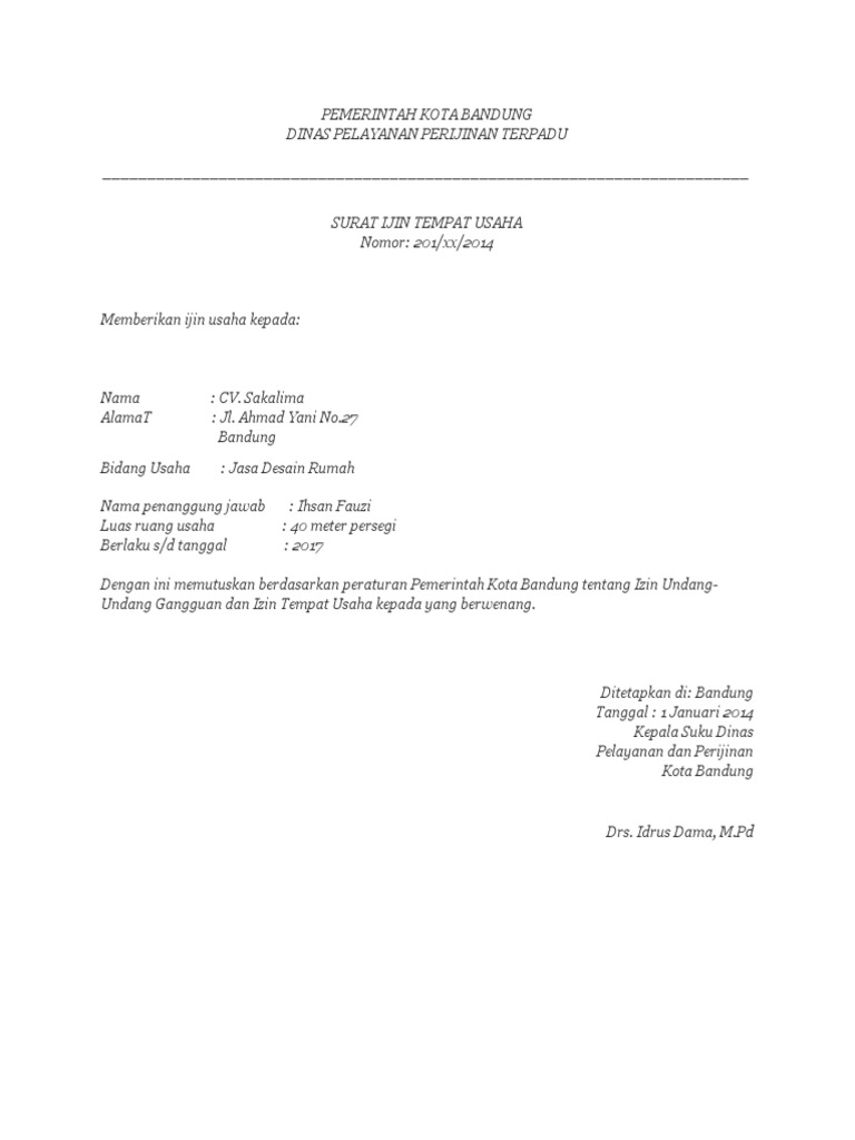 Detail Format Surat Izin Tempat Usaha Nomer 18
