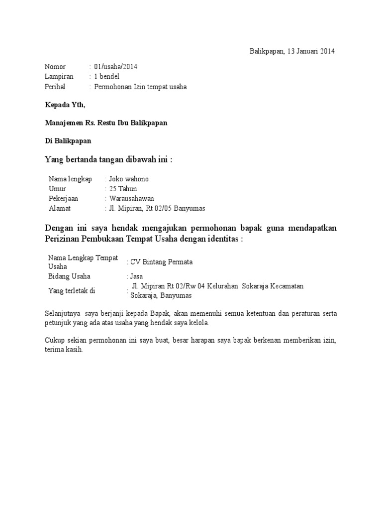 Detail Format Surat Izin Tempat Usaha Nomer 21